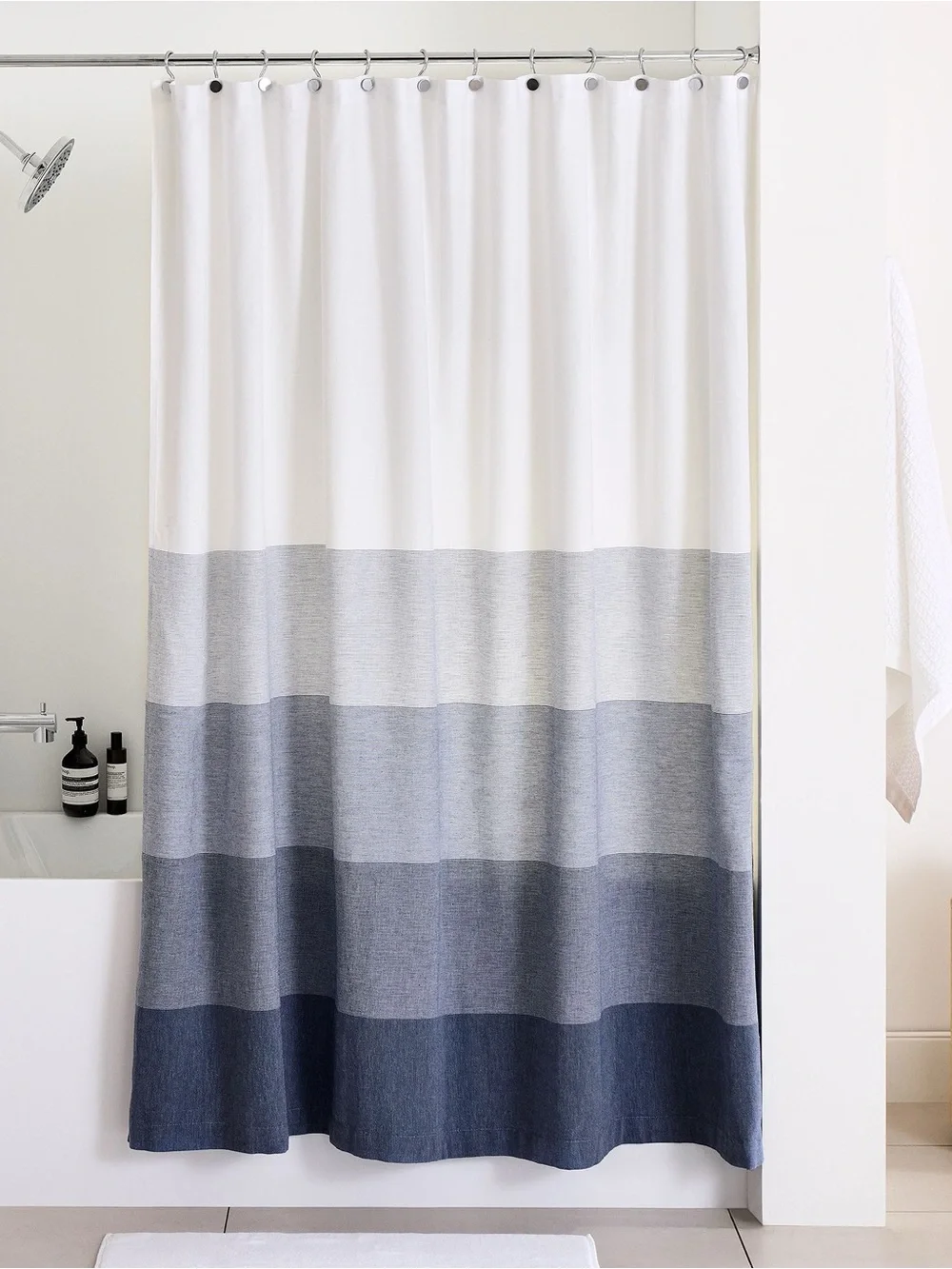 West Elm Dobby Ombre Stripe Shower Curtain - Blue Stripe